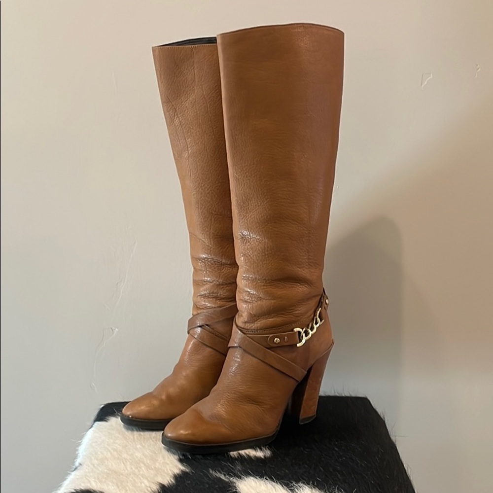 Kate Spade leather heeled boots with gold accent